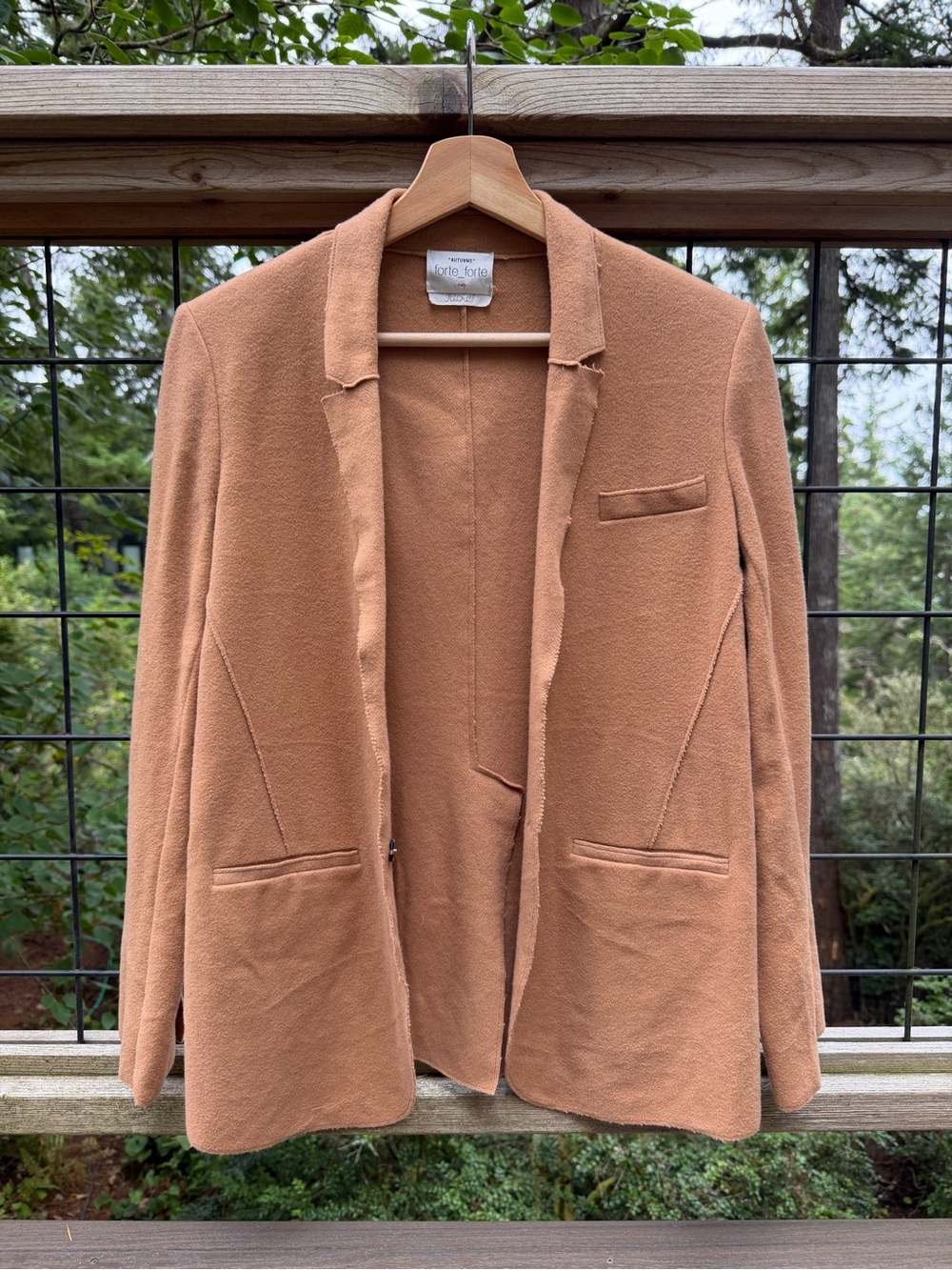 Forte_Forte “Autunno” Felt Wool Open-Front Camel Blazer Jacket